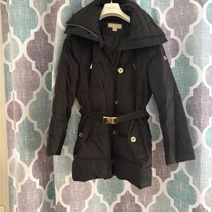 Michael Kors Black Puffer Coat with Belt